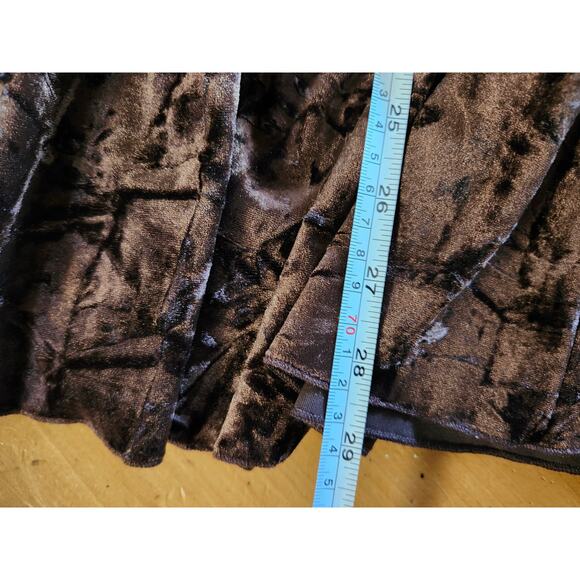 Vintage 80s Women Sz 12 Brown Crushed Velvet Tiered Layered Midi SKIRT - Picture 6 of 7